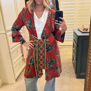 Red Tracy Porter cardigan with tie belt